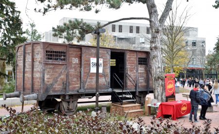Cattle car on display in Branion Plaza