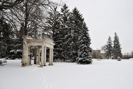 Snow on Johnston Green portico