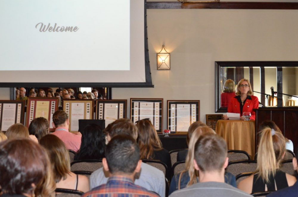 Brenda Whiteside addressing guests at the 2018 Student Life Awards