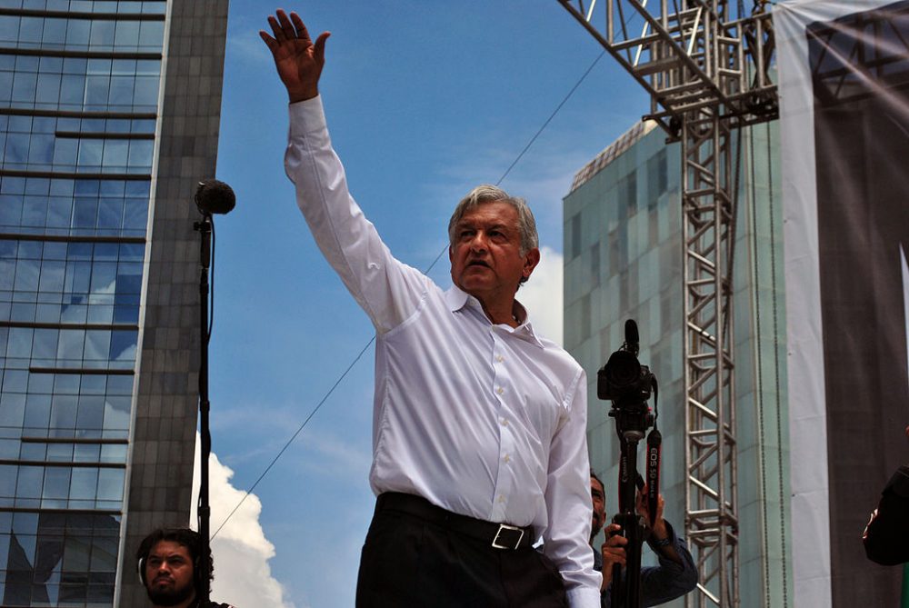 Andrés Manuel López Obrador waving at supporters
