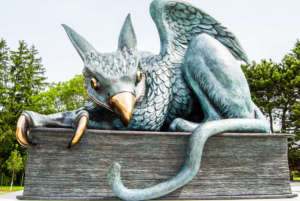 A photo of a gryphon sculpture on the U of G Campus