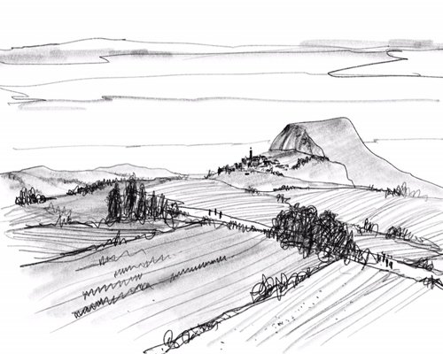 sketch of farm fields