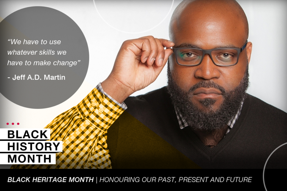 A graphic of Jeff Martin with the words Black History Month