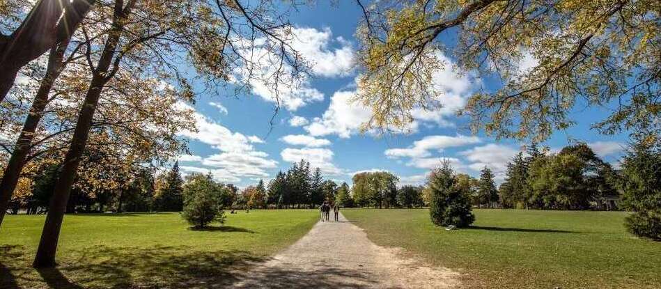 A path through Johnston Green on the U of G campus is shown