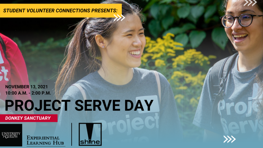 Young women wearing Project Serve T-shirts smile while standing outside