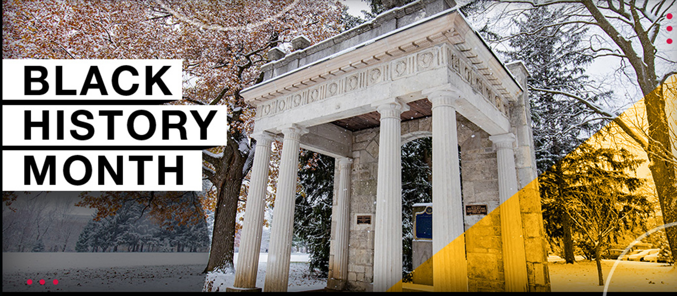 Graphic showing the portico on the U of G campus. Text reads Black History Month
