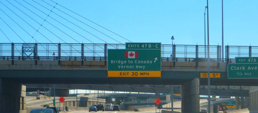 Signs for the Ambassador Bridge