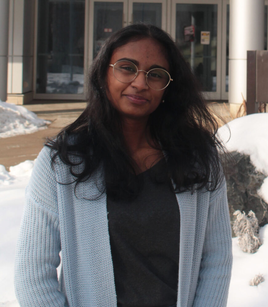 Meghana Munipalle poses for a portrait outside of U of G's Summerlee Science Complex. 