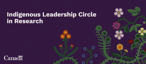 Indigenous Leadership Circle in Research logo features hand-stitched flower