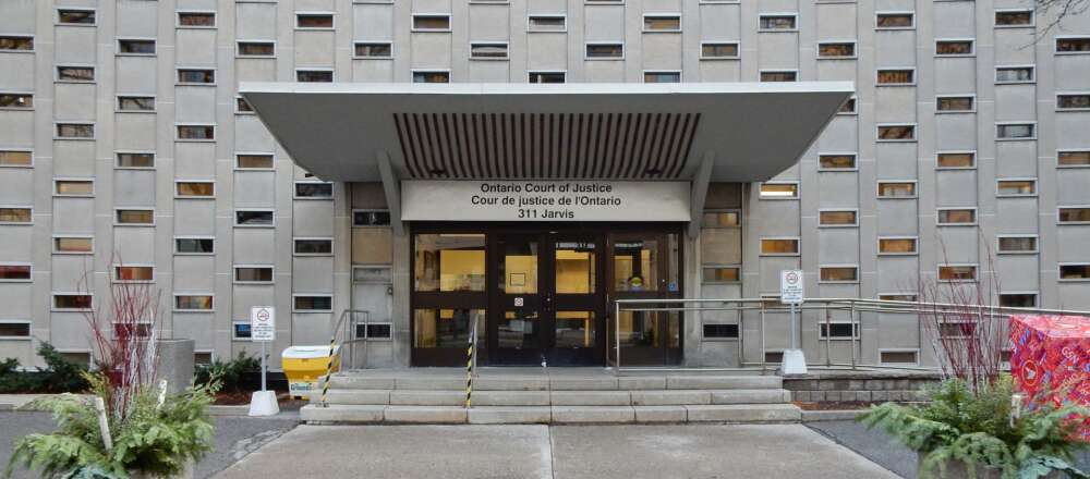 The entrance to an Ontario Court of Justice.