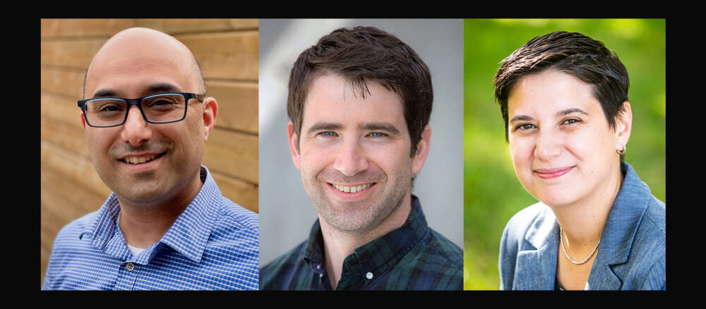 Headshots of Drs. Cezar Khursigara, Matthew Sorbara and Giannina Descalzi against a black background