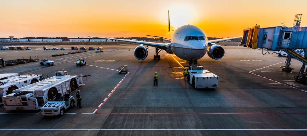 Airplane at an airport gate