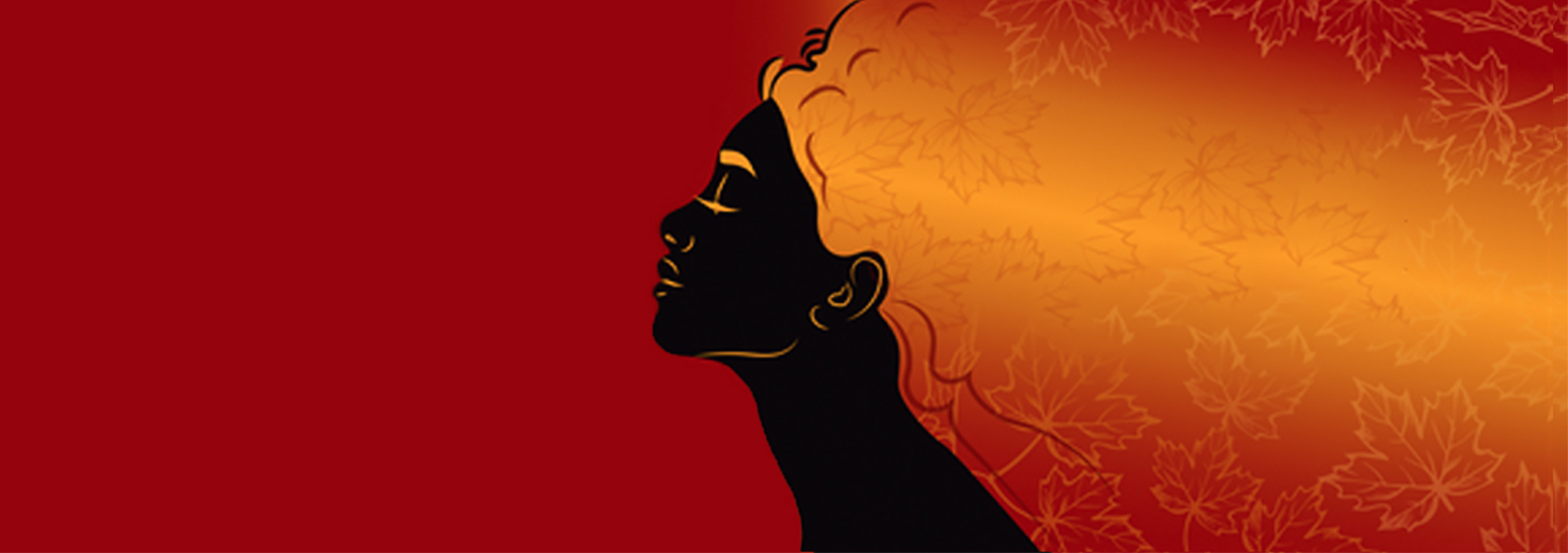 Animation of Black woman with gold and red hair made of leaves sit against a red background.