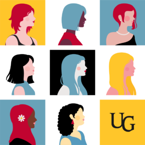 an illustrated collage of diverse women in profile