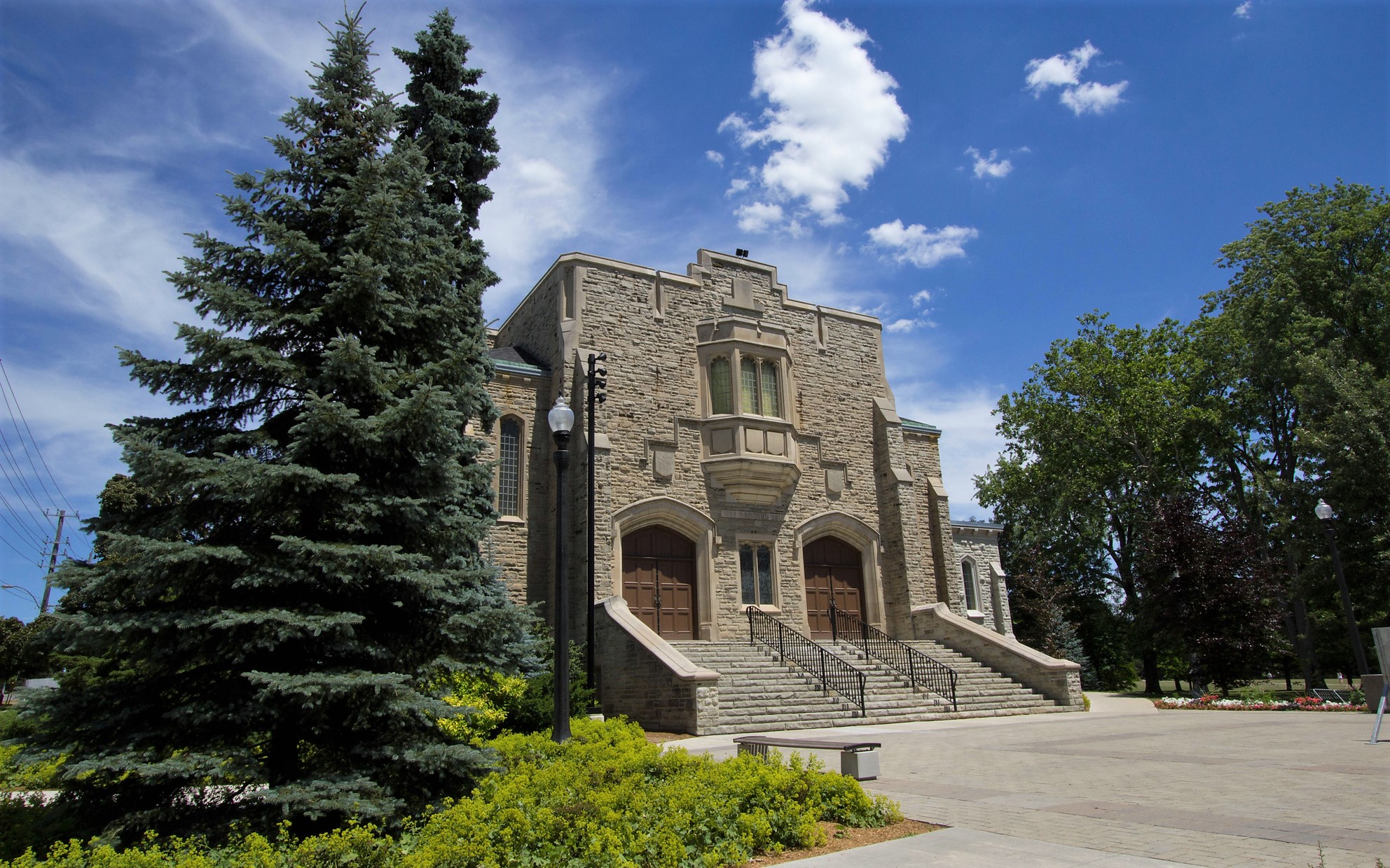 a side view of War Memorial Hall on a sunny day