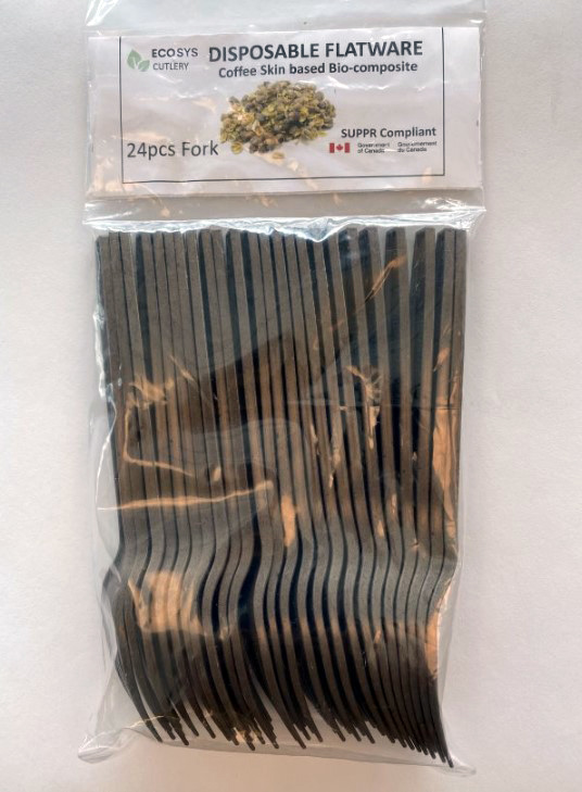 A package of 24 disposable bio-composite forks made by EcoSys