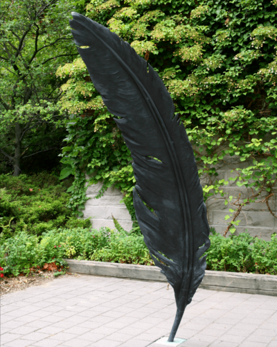 A photo of the bronze sculpture, Feather, by John Greer
