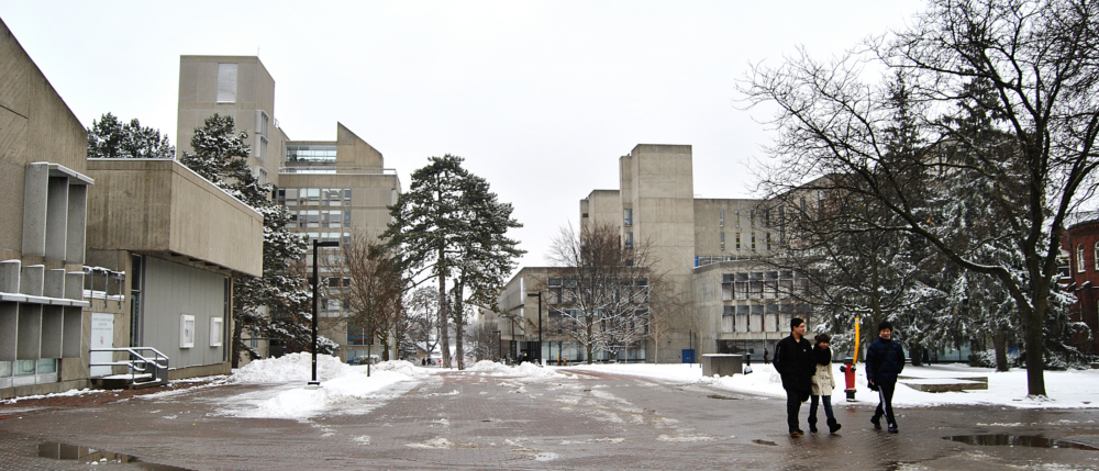 View of U of G campus in winter looking towards MacKinnon and the Library.