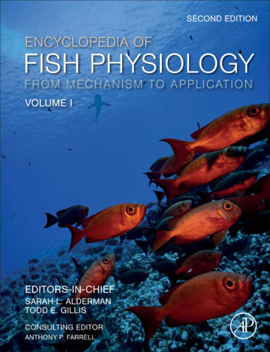 Encyclopedia of Fish Physiology front cover, featuring red fish swimming in the ocean.