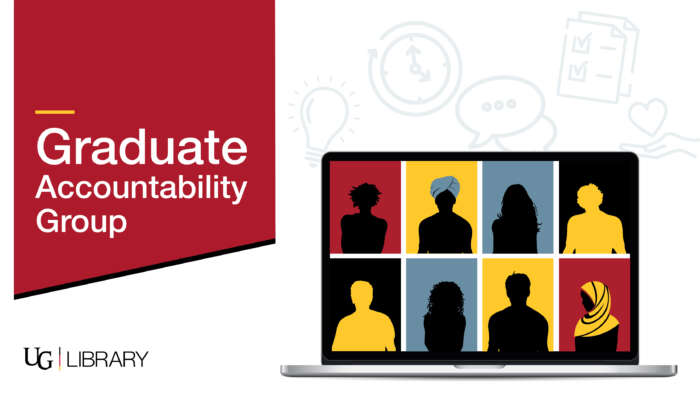 Graduate accountability groups. A graphic of people video chatting on a laptop screen.