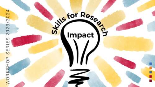 Skills for research impact. A lightbulb emits colourful lines in a graphic drawing.