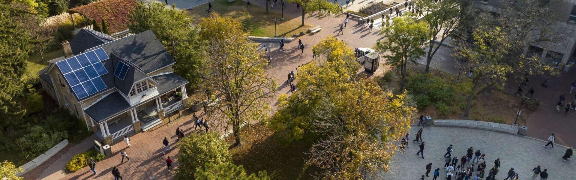 An aerial shot of Branion Plaza on the U of G campus