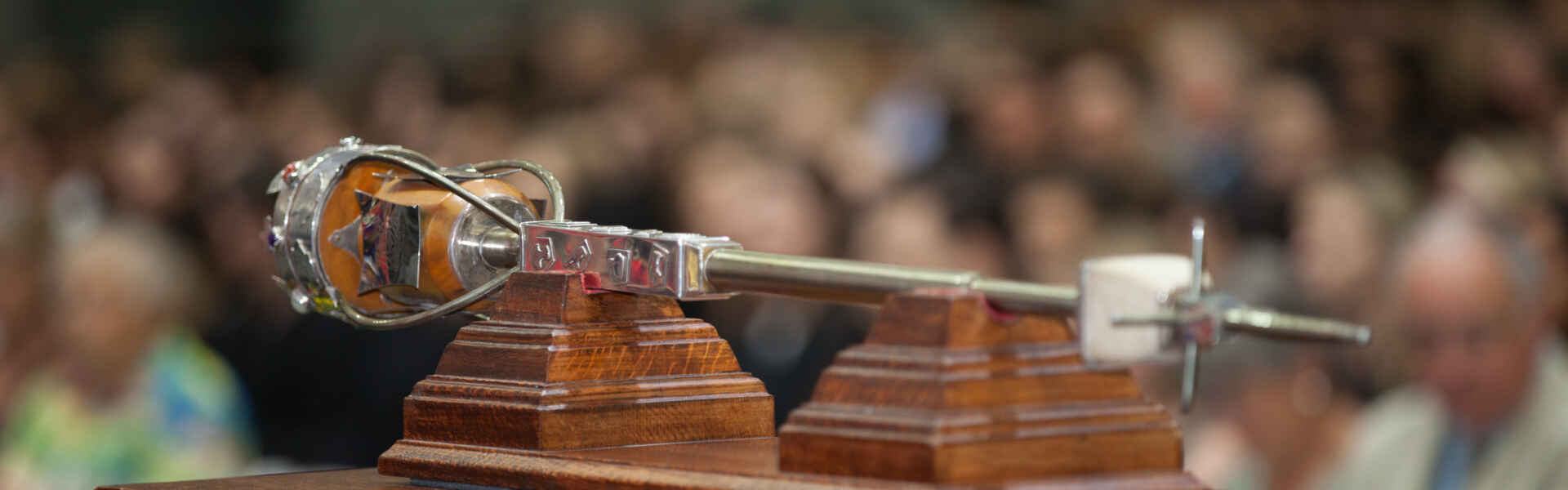 U of G mace on the podium at convocation.