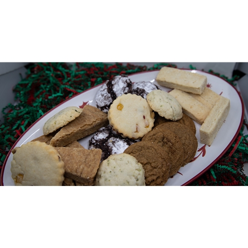 A platter of assorted holiday cookies.