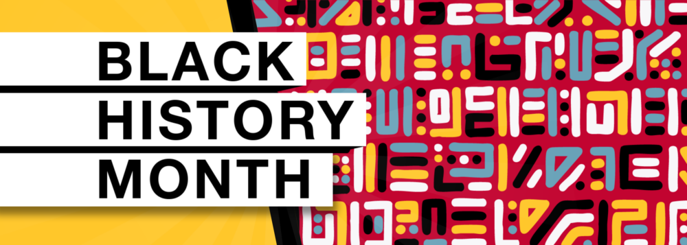 Black History Month. A bold geometric pattern in the background.