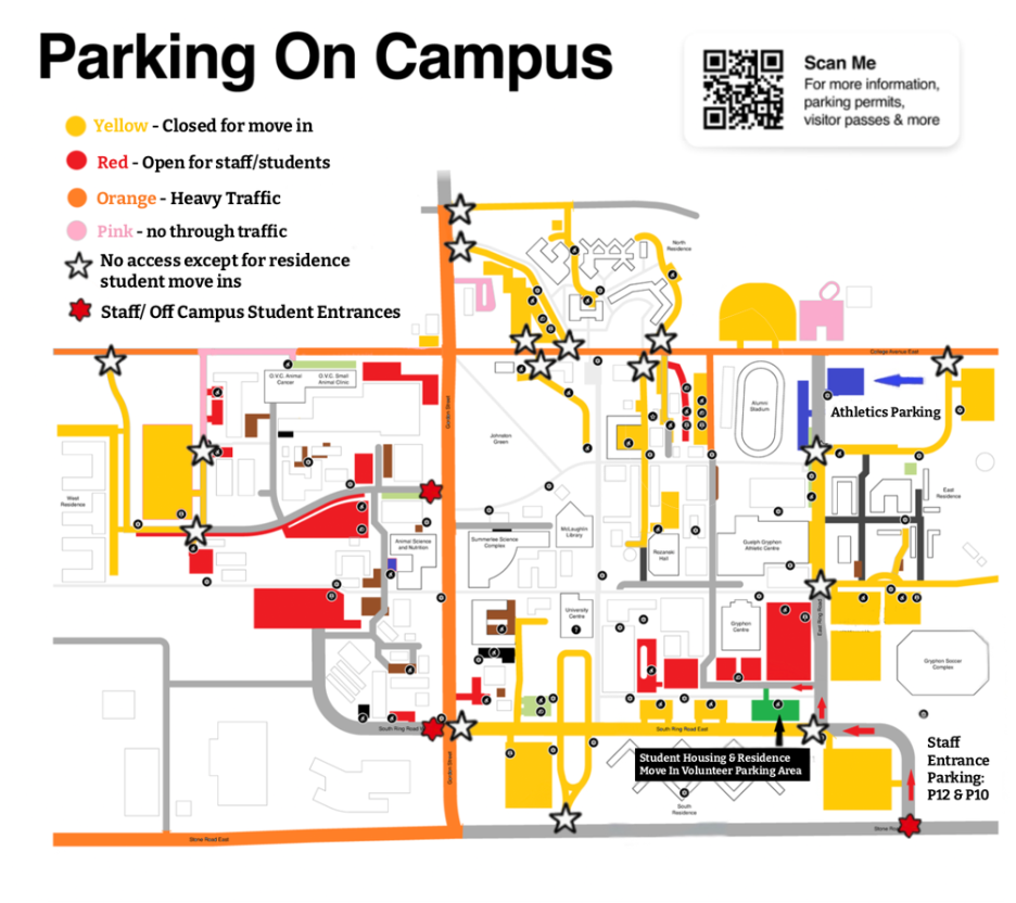 a map shows parking on campus during 2026 move in weekend